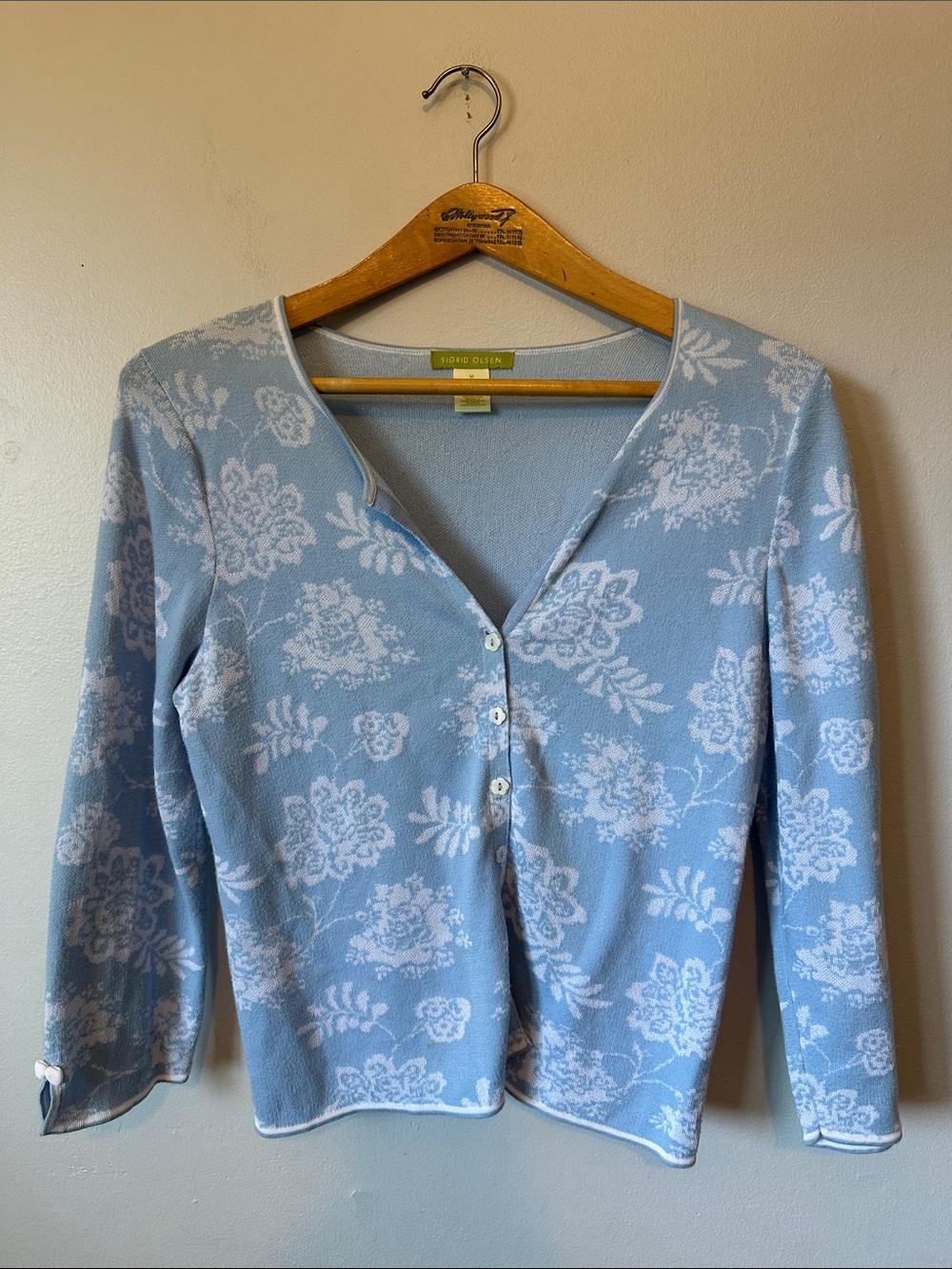 Sigrid Olsen Boden Light Blue Floral V-Neck Button Cardigan Sweater Women's M - Picture 2 of 12